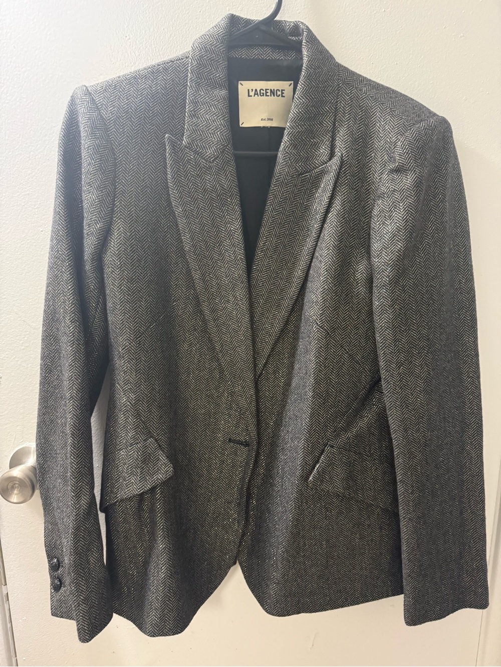 L'AGENCE metallic Gray Herringbone Blazer